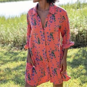 Natural Life Floral Button Up Shirt 100% Cotton Cottagecore Gauze Shirt Dress XS